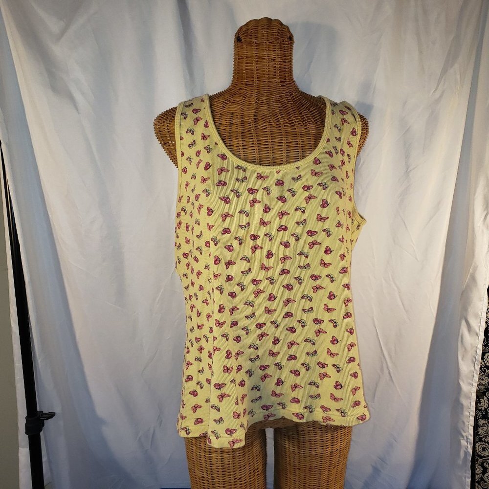 Zoey & Beth Women's Plus Size 3X Tank Top Light Yellow with Pink Butterflies